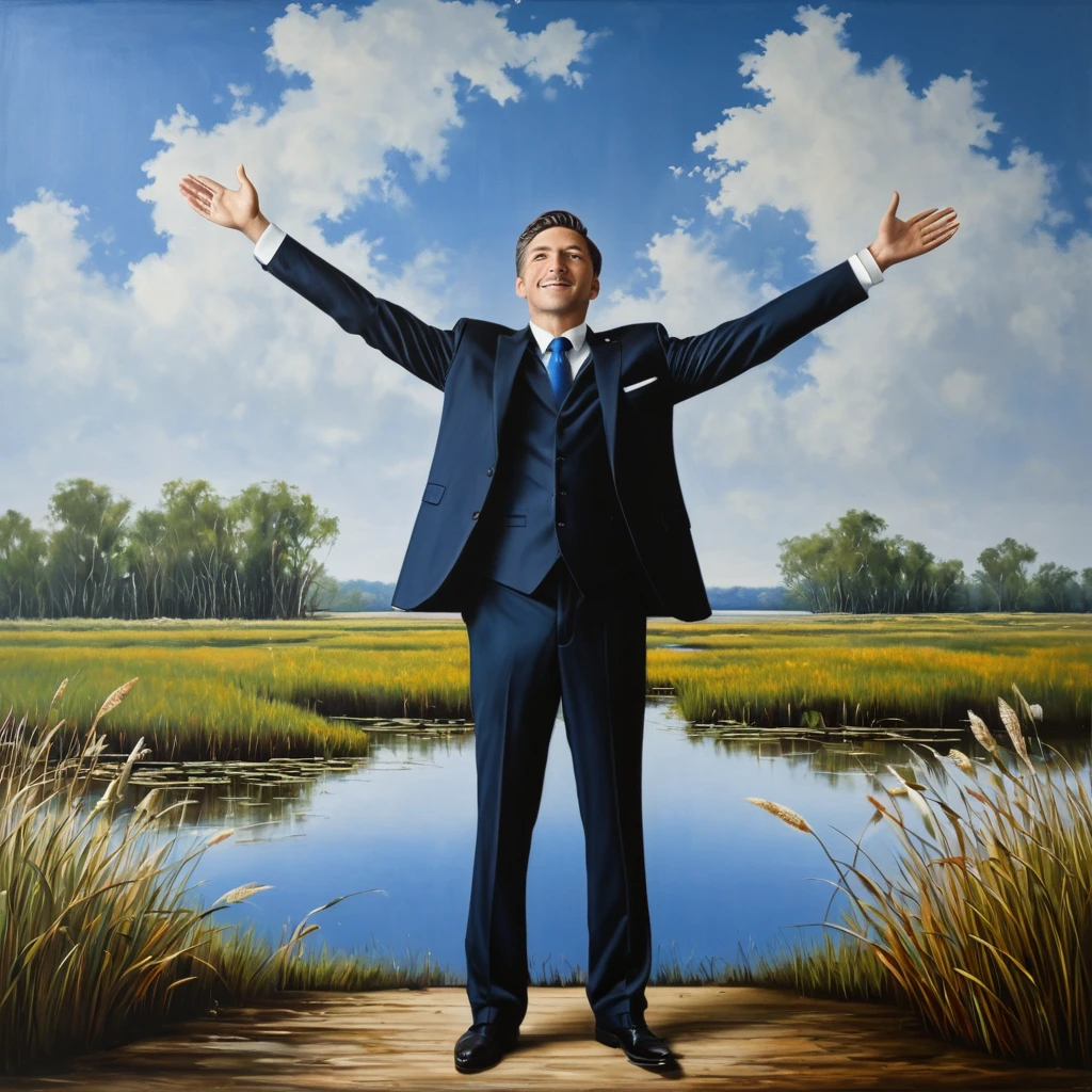Plains Marsh,A man in a suit,in the middle,Back,Open your arms,Decorative paintings
