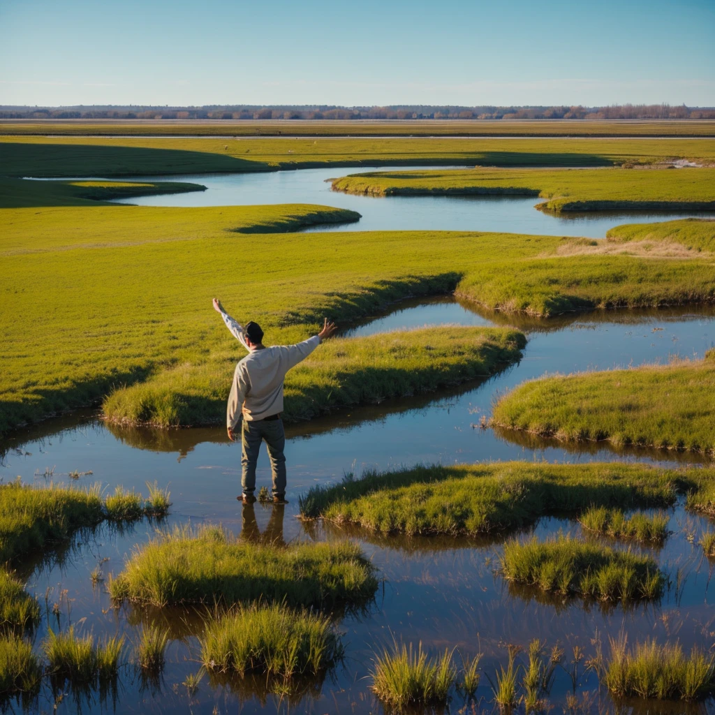 Plains Marsh,A man standing in the middle,Back,Open your arms,Decorative paintings