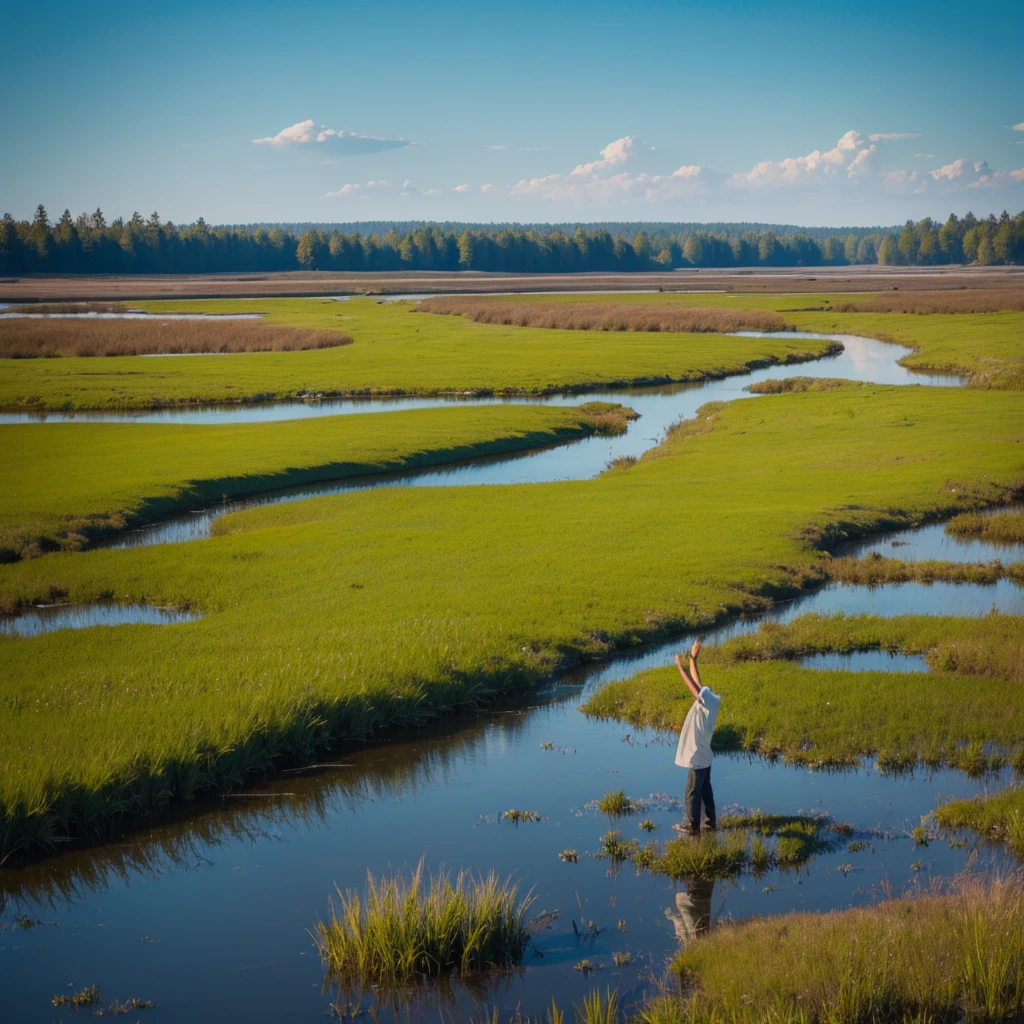 Plains Marsh,A man standing in the middle,Back,Open your arms,Decorative paintings