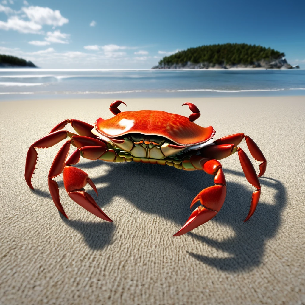 π×(7+8+9)^(2)+6.666.666, a crab is crawling on the beach, three quarter wiew, fractal design,((deep wiew)),((changing perspectives)),photographic,ultra high resolution,hyperdetailed, masterpiece, 3d modelling.