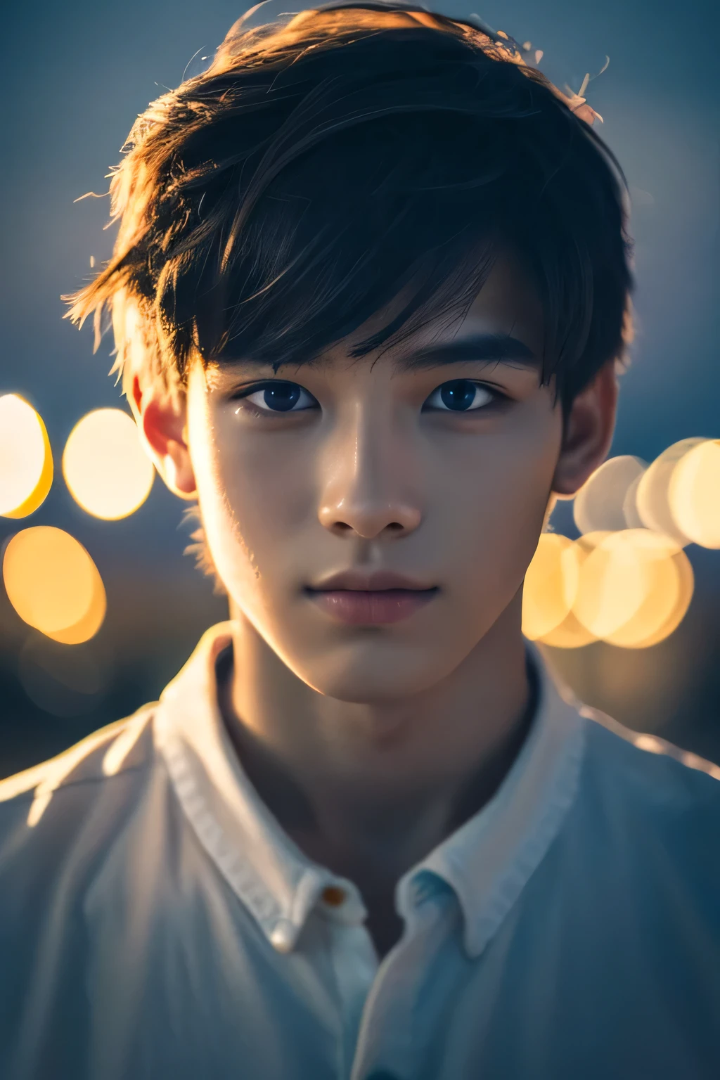 Highest quality, masterpiece, Ultra-high resolution, (Realistic: 1.4), Original photo, wallpaper, Head Photo, skin, Simple Background, Iris, detailed, Selfie, 1 boy, 18-year-old, good looking, Wind,night