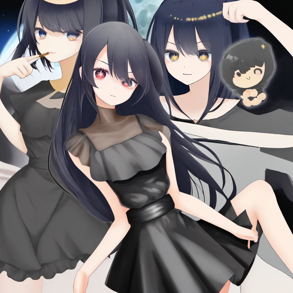 Top Quality flies to the moon is cookies flies with her girlfriend black hair black dress kawaii