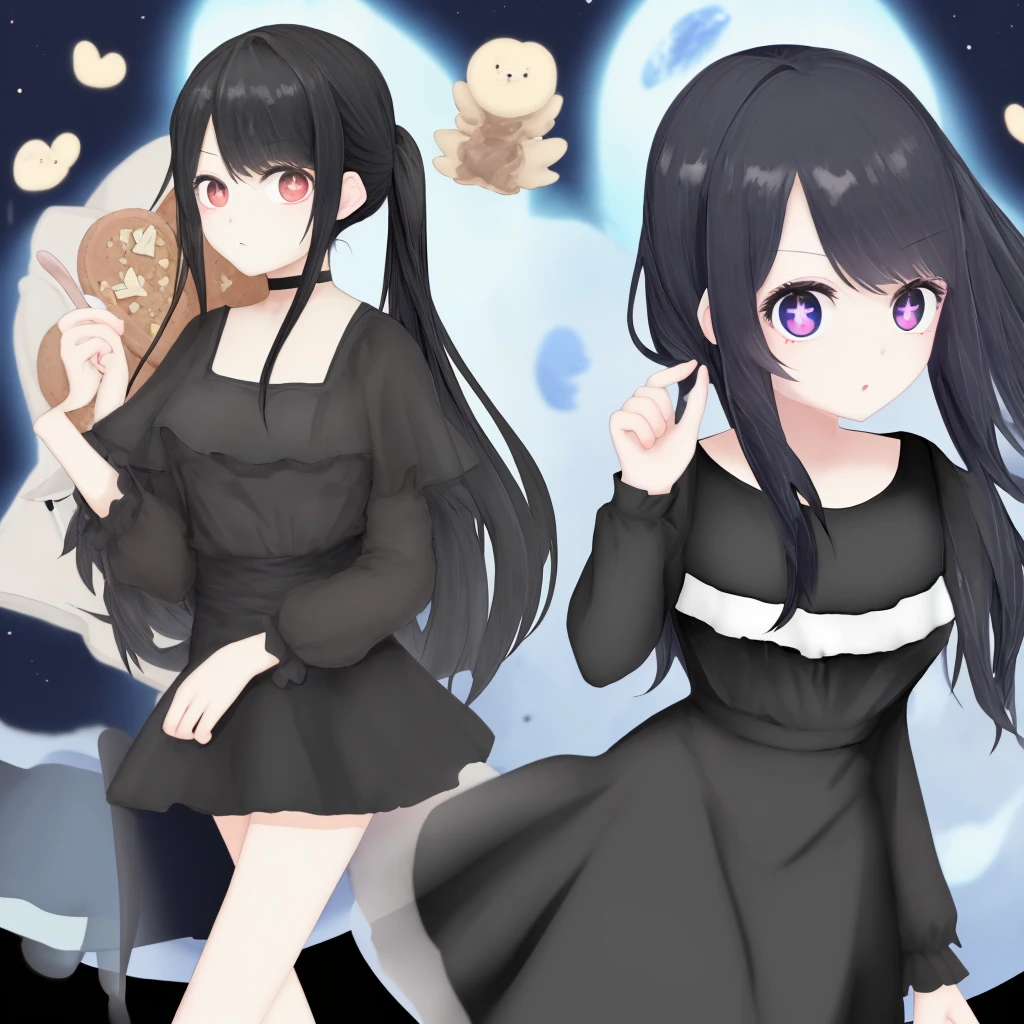 Top Quality flies to the moon is cookies flies with her girlfriend black hair black dress kawaii