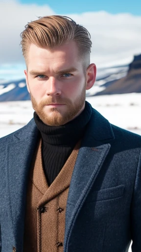 Make a handsome Icelandic man focus on the face