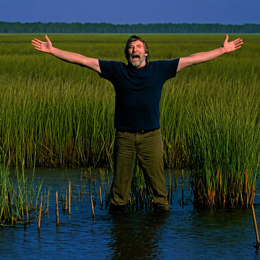 Plains Marsh，A man，in the middle，Back，Open your arms