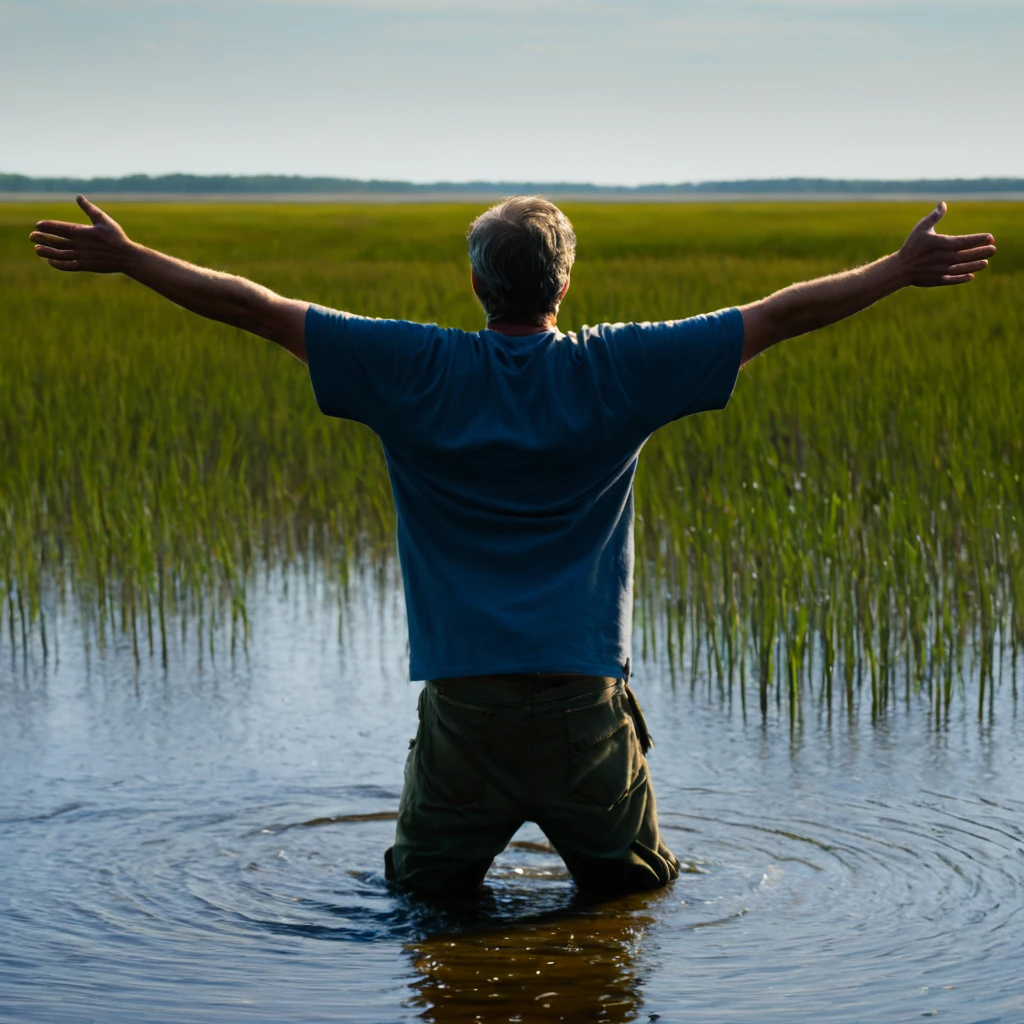 Plains Marsh，A man，in the middle，Back，Open your arms