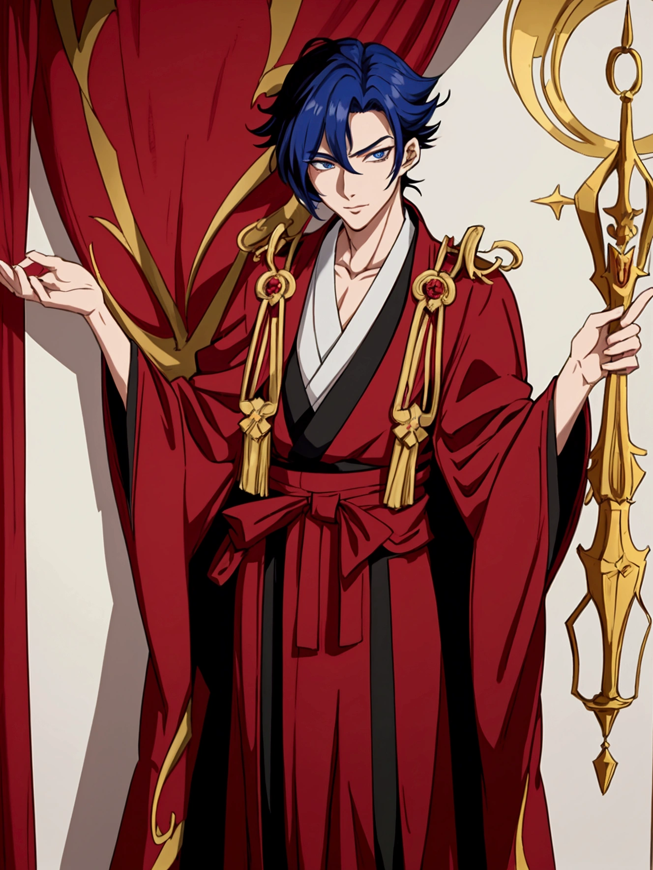 a close-up of a person in a suit and a red cape, delicate androgynous prince, Handsome androgynous prince, handsome guy in demon slayer art, ((wears an aristocratic robe)), handsome japanese demon boy, pretty anime pose, Big anime guy with blue eyes, Inspired by Bian Shoumin, Royal Clothing Akira, androgyner Vampir, male anime character