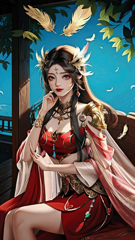 1girl, masterpiece, best quality, photorealistic, feather_doulikui, sitting