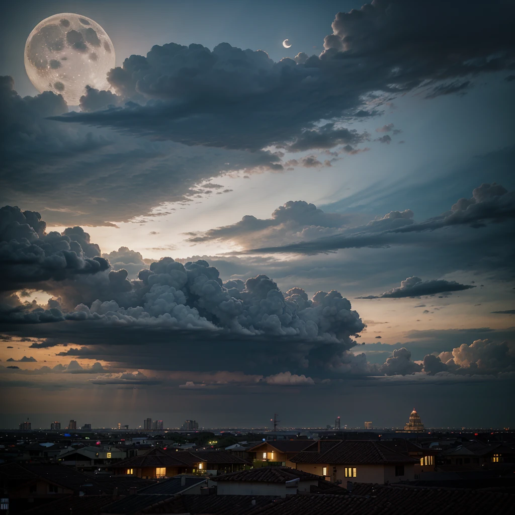 evening view with moon (cloudy)