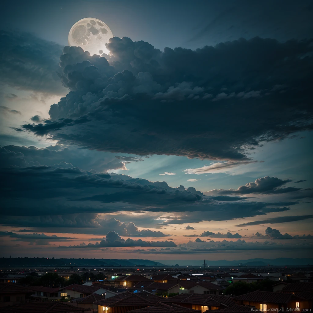 evening view with moon (cloudy)