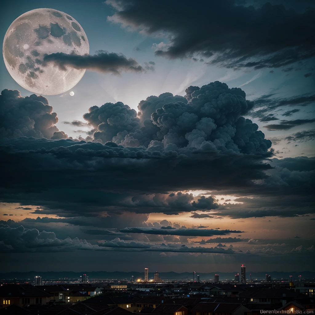 evening view with moon (cloudy)