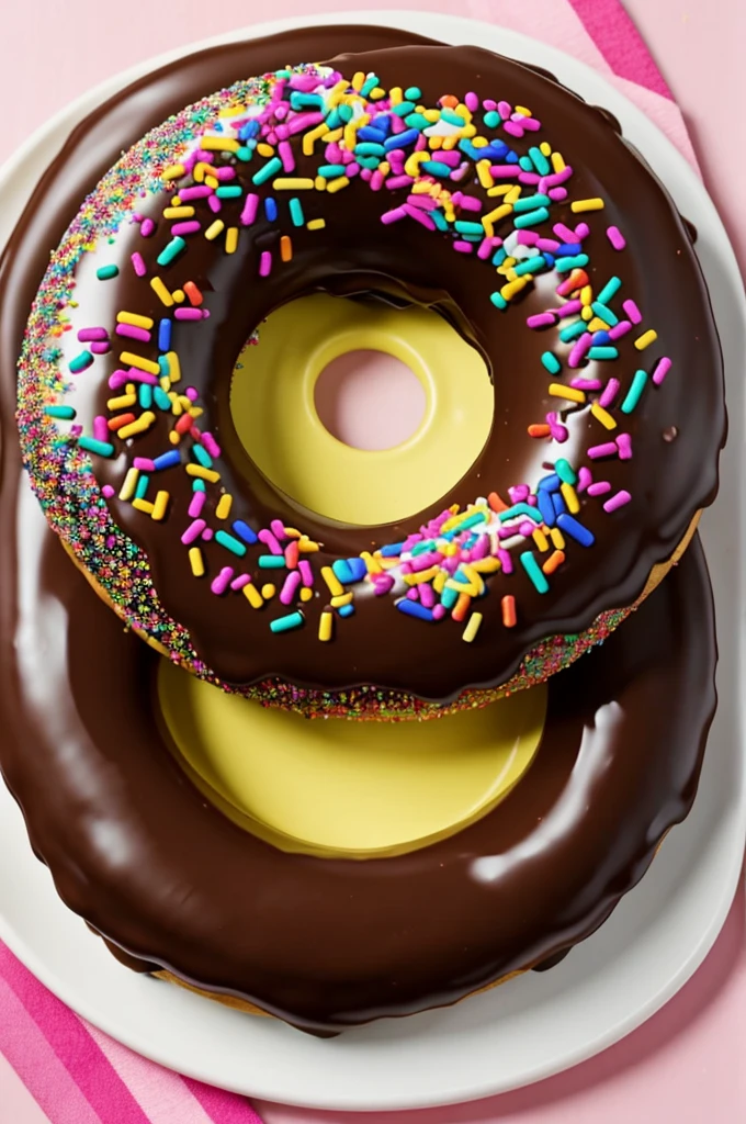 Create me a donut dipped with chocolate and colored sprinkles