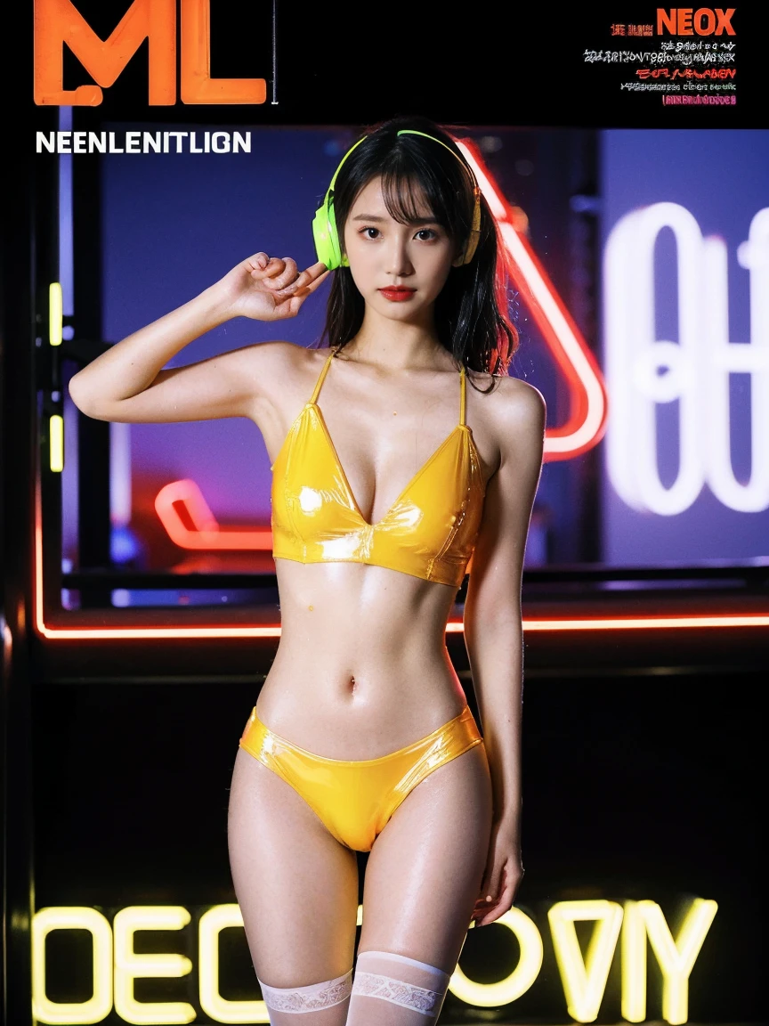 ((half body photo)),( Big tits, Big cleavage), (Small waist, slender legs),(random standing pose),bikini,1 girl posing nude, european beauty, perfect beautiful gamer girl, ((( girl))) ,( perfect big breasts), Long straight hair、Swaying bangeautiful platinum blonde hair, gamer headphones, in a gaming chair, perfect beautiful ass, perfect beautiful nude ass, (((perfect beautiful open legs))), (((perfect detailed open wide ))), perfect beautiful arms, perfect beautiful body, beautiful detailed young face, perfect hands, five fingers, ((wet Shiny oiled skin)), (Shiny skin), in a dark lights bedroom, gamer room, Very beautiful and pretty girl、White shiny skin、large blue Shiny eyes、(Over the knee neón light red transparent latex stockings), ((shiny neón light black latex stockingagazine cover)), masterpiece, ( high resolution), (Realistic), (8k)., Film Still, Perfect Lighting,