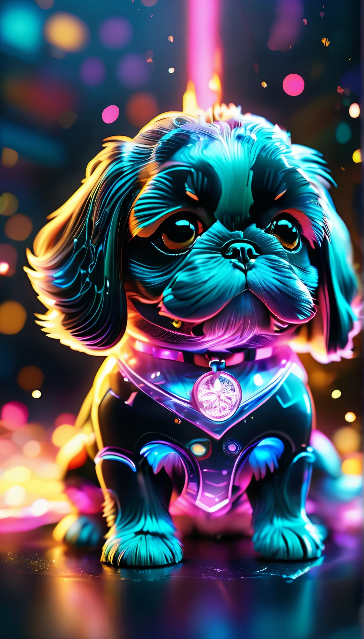 crystalなカブトムシ、crystal、black shih tzu puppies, whole body, detailed), ((Portrait of an iridescent black shih tzu puppies photoRealistic, masterpiece: 1.2), (Highest quality, High resolution, 8k), (Realistic: 1.37), faint smoke, ultra detailed , Sharp focus, Bright Eyes, Scale and Texture, mysterious, Calm, Beautiful Landscape, Soft lighting, Vibrant colors, Bokeh, Blurred Background、16K, 超High resolution, 超High resolution, to be born,wonderful ,future、Iridescent、The world 30 years from now。