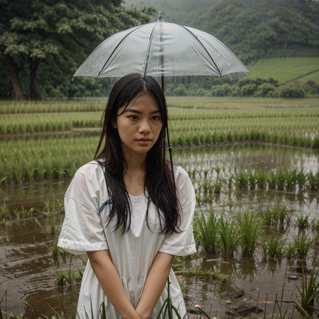 Rain (afternoon)In a grassy rice field
