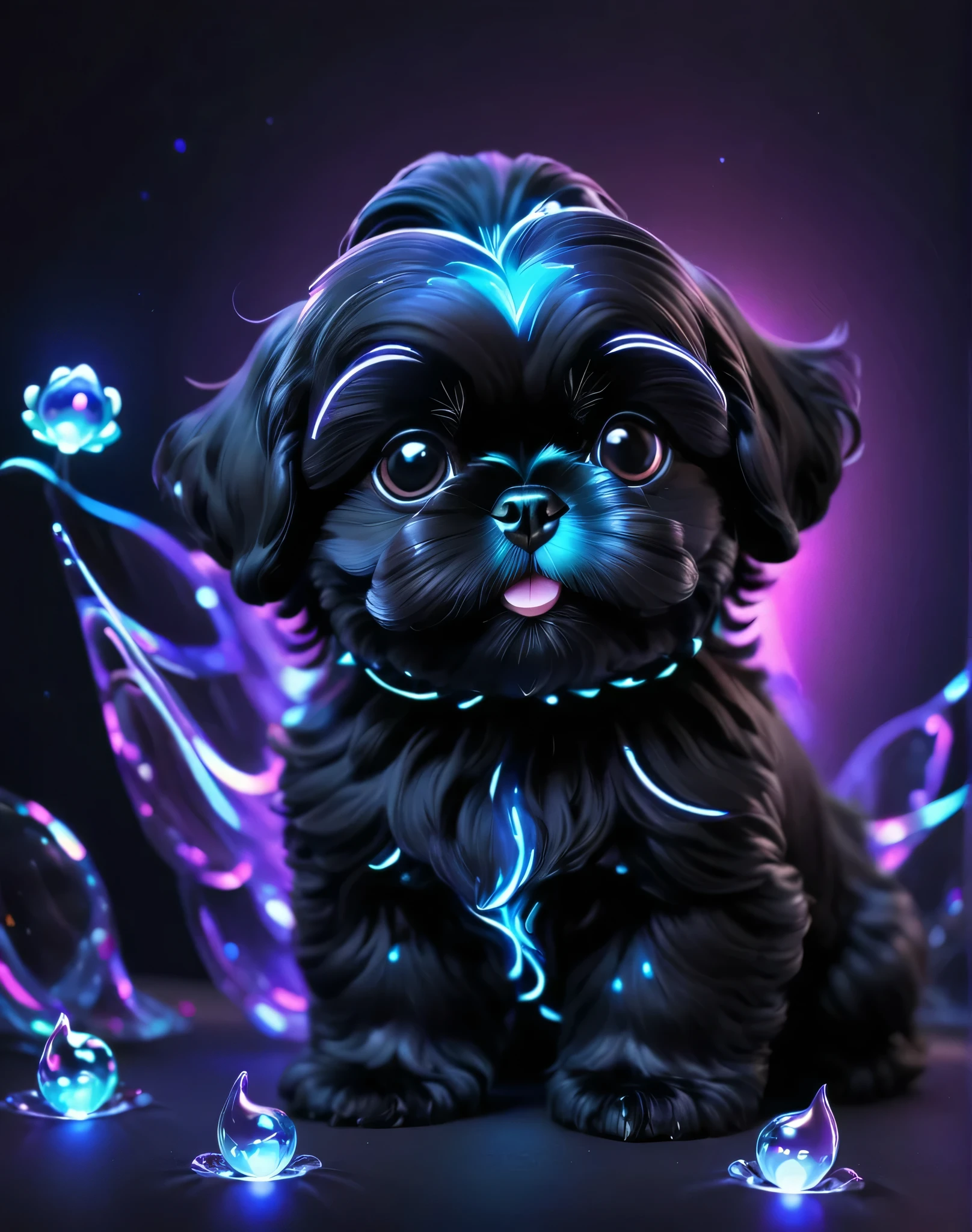 glowing bubble adorable black shih tzu puppy 