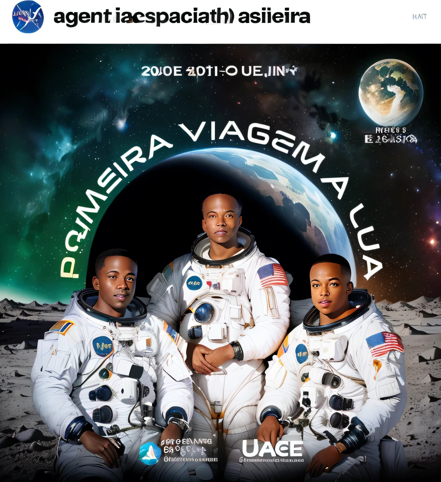 3 black astronauts on the Moon, background of the universe and planet Earth, ultra detailed, realistic