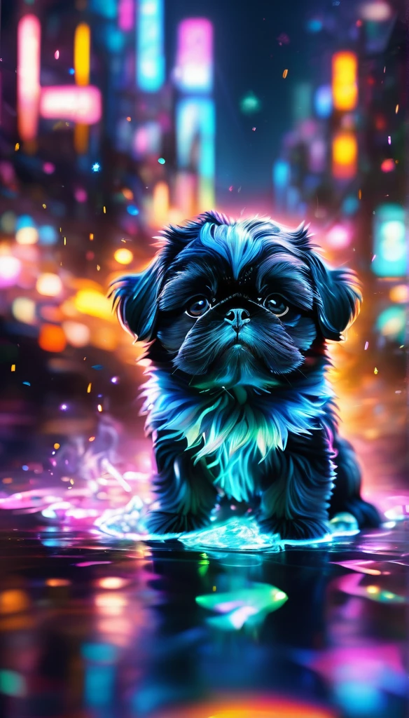 crystalなカブトムシ、crystal、black shih tzu puppies, whole body, detailed), ((Portrait of an iridescent black shih tzu puppies photoRealistic, masterpiece: 1.2), (Highest quality, High resolution, 8k), (Realistic: 1.37), faint smoke, ultra detailed , Sharp focus, glowing Bright blue Eyes, Scale and Texture, mysterious, Calm, Beautiful Landscape, Soft lighting, Vibrant colors, Bokeh, Blurred Background、16K, 超High resolution, 超High resolution, to be born,wonderful ,future、Iridescent、The world 30 years from now。