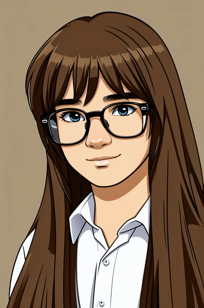Long hair teenager with glasses cartoon