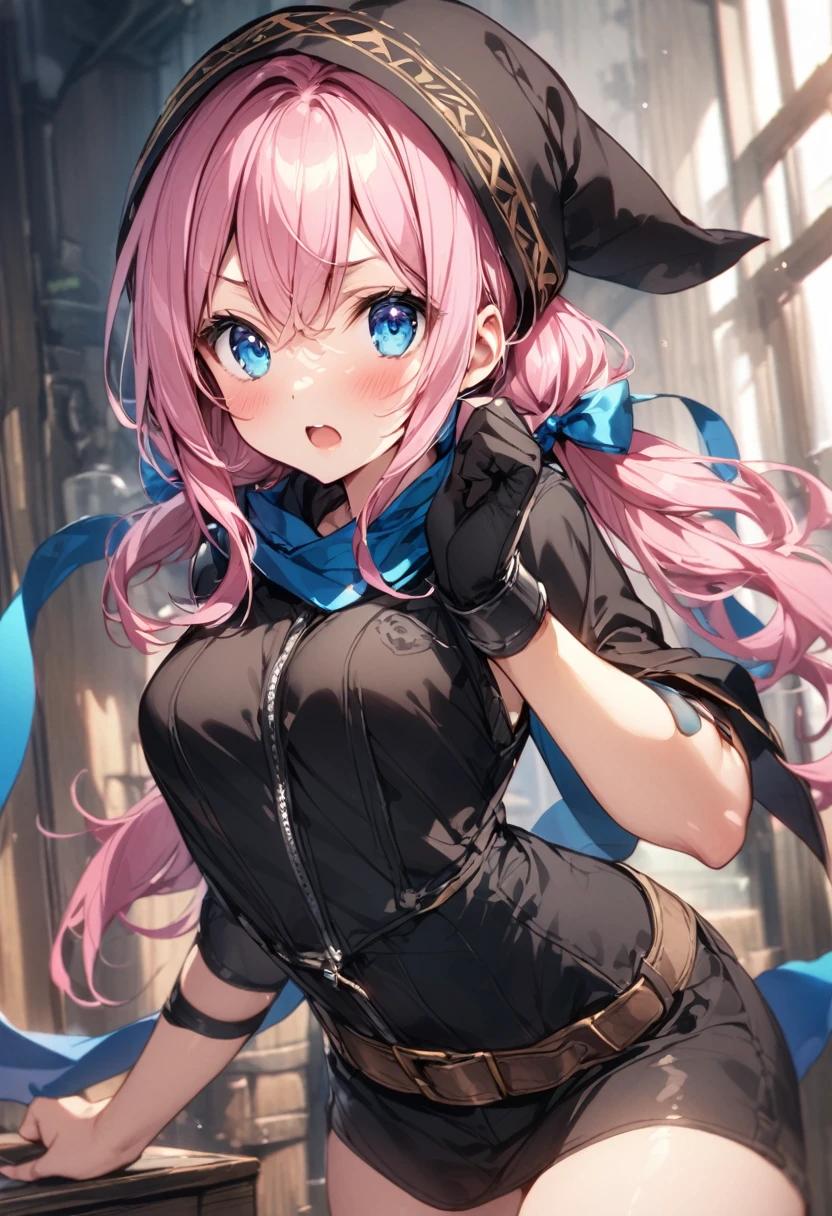thief、、Girl with pink hair、blue eyes、Twin Drill