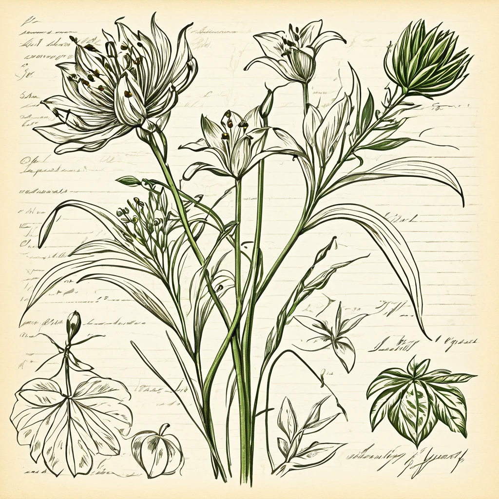 I want a drawing of a plant in the style of an old explanatory sketch, on a sheet of paper. The drawing must include all the elements of the plant: estate, Stems, leaves, flowers and fruits. It is important that the style is detailed and realistic, as if it were part of a field notebook.The drawing should be in soft and natural tones, avoiding strong colors. Illustrations must include anatomical details, as cross sections of fruits and seeds. From the plant the lily of the valley