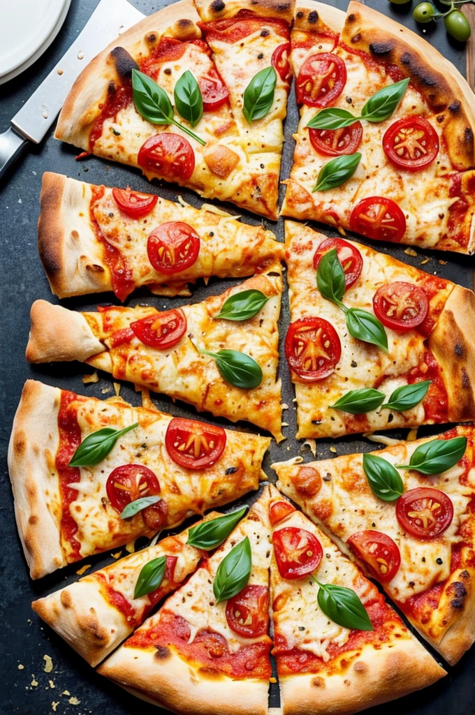 8-piece pizza with plenty of cheese, tomato and olive