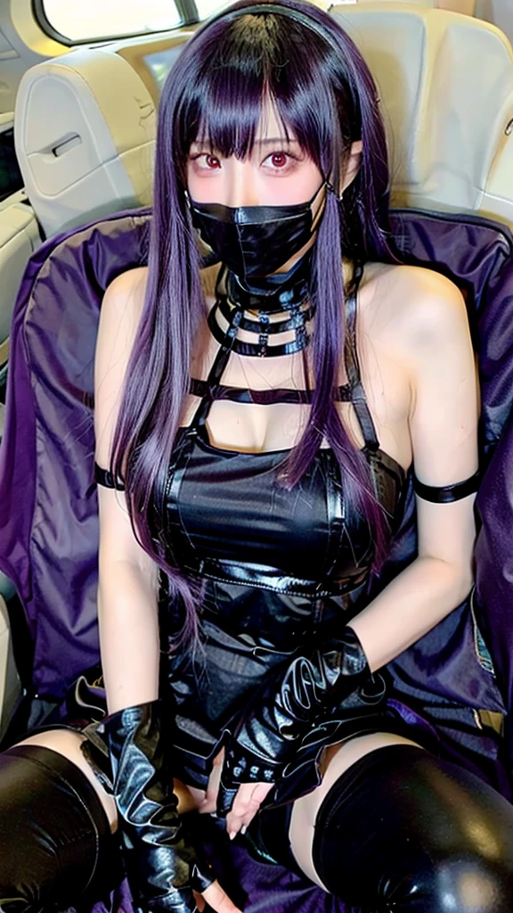 Cute camisole、Chest opening、Real Beauty、Leaning forward、Face masks、Purple Hair