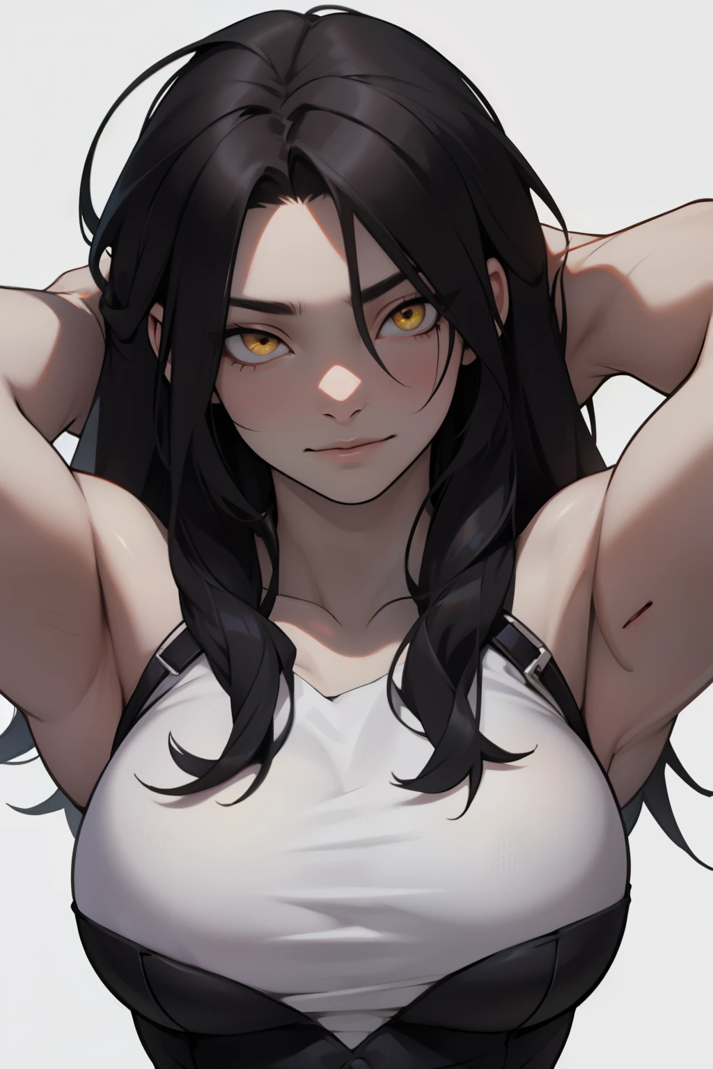 empty eyes empty eyes muscular girl black hair yellow eyes pale skin massive breasts