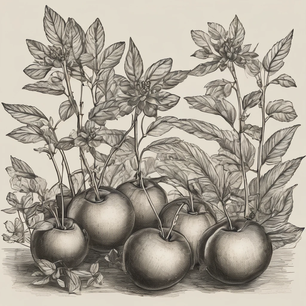 I want a drawing of a plant in the style of an old explanatory sketch, on a sheet of paper. The drawing must include all the elements of the plant: estate, Stems, leaves, flowers and fruits. It is important that the style is detailed and realistic, as if it were part of a field notebook.The drawing should be in soft and natural tones, avoiding strong colors. Illustrations must include anatomical details, as cross sections of fruits and seeds. Ultra soft and not completely painted cherry colors