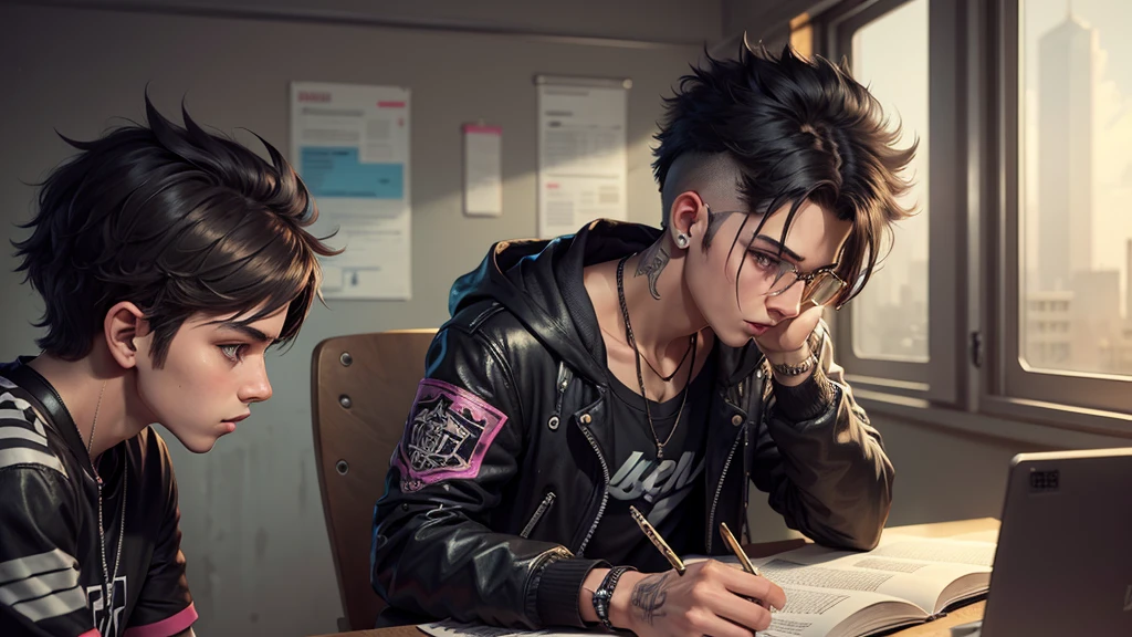 boy studying siber punk style