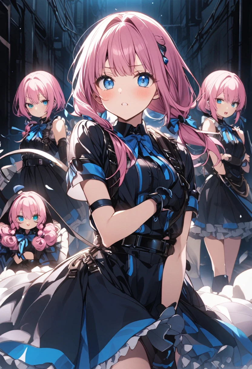 Midnight、Open the safe、Girl with pink hair、blue eyes、Twin Drill