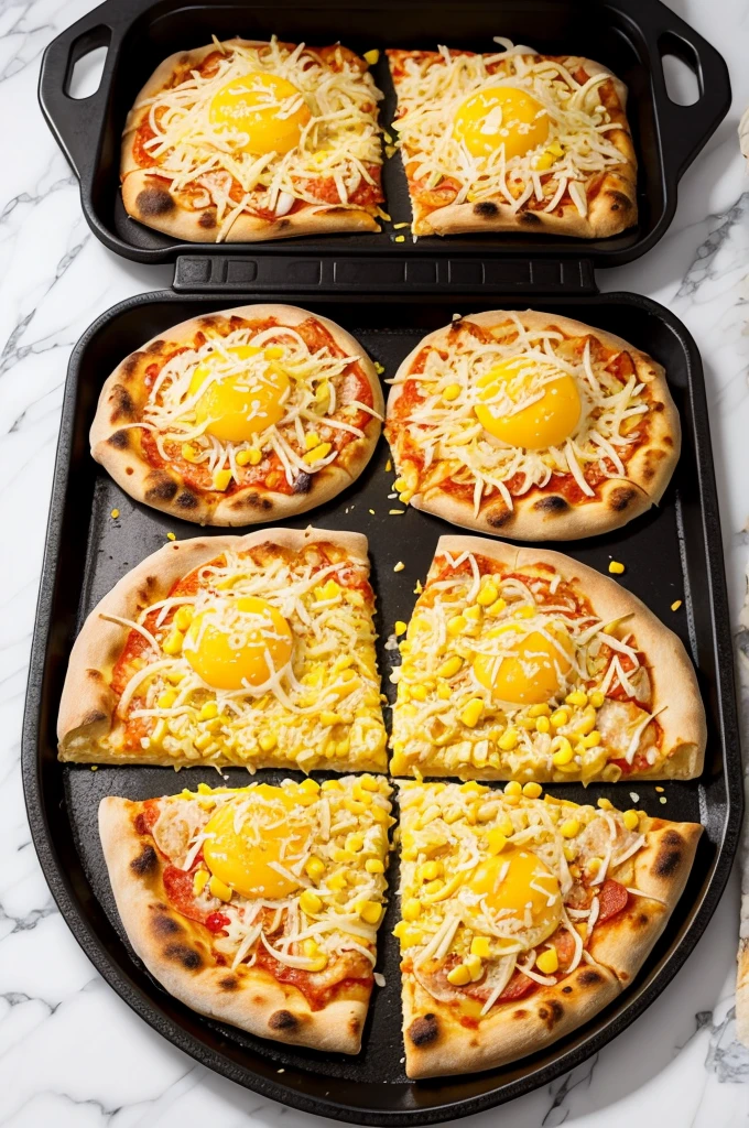 8-piece pizza with shredded chicken, corn, Pea, palm heart, egg and cheese