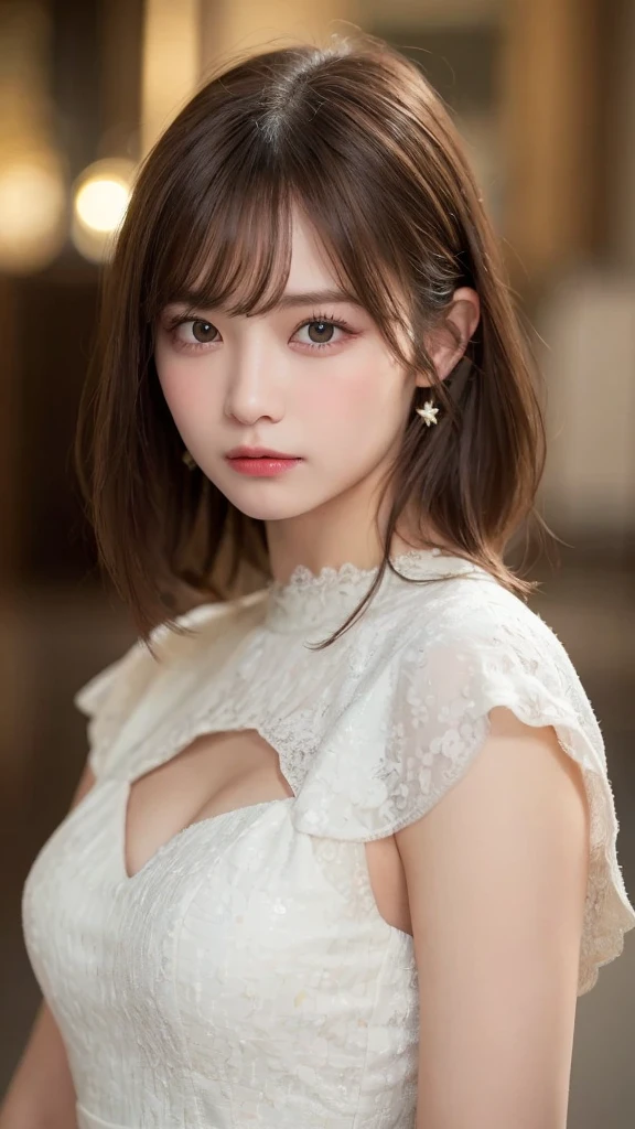 Prompt copy
(masterpiece:1.5)、(Real:1.5)、(Highest quality:1.4、8k、RAW Photos)、Ultra-high resolution、Professional Lighting、Perfect dynamic composition、indoor、Film Grain、chromatic aberration、(Bokeh:1.1)、Frank、Sophistication、charm、Surreal、High definition、Golden Ratio、 (1 girl)、Slender girl、繊細でcharm的な女の子、Cute Woman:1.4、Serious expression、Watching the viewer、Light Brown Hair、Shiny Hair、Random Cute Hairstyles、Lifelike Skin、Close your mouth、Narrow eyes、double eyelid、Thin arms、 (White Dress:1.4)