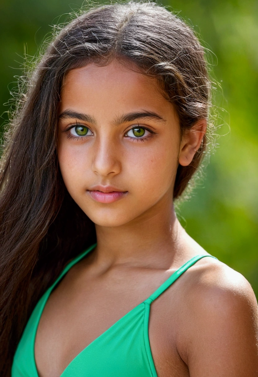 adolescente marocaine très jolie yeux verts très t cheveux long lisses . en maillot de bain ((vue sur le corps entier))