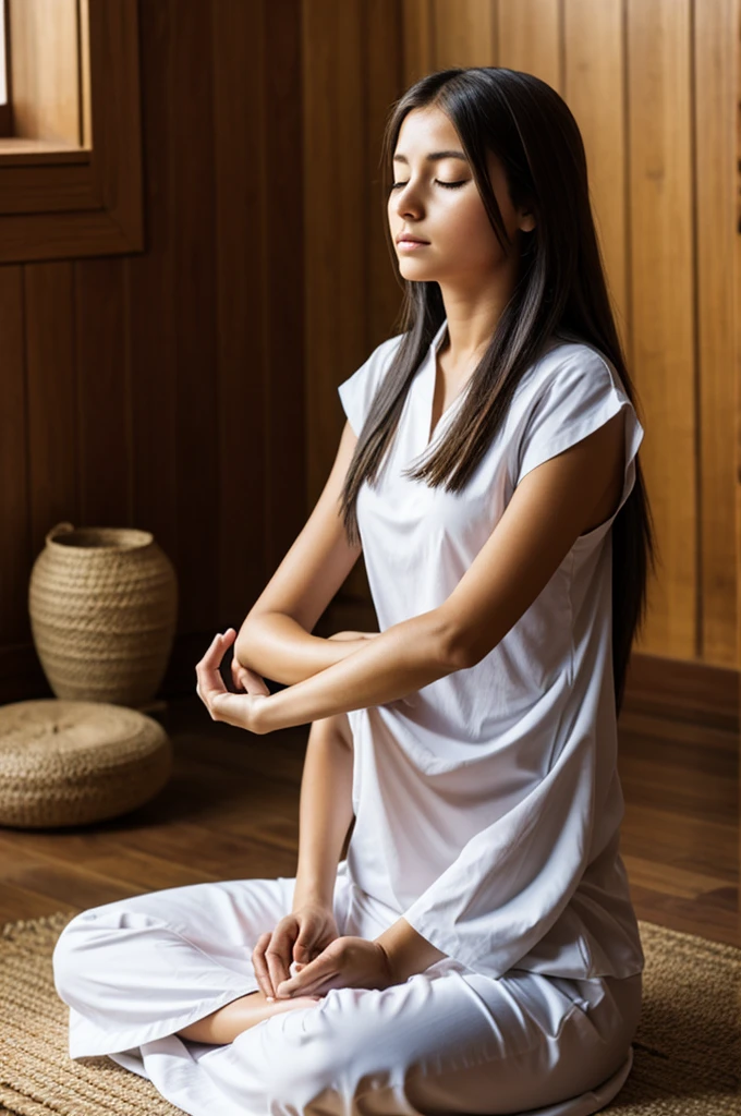 Spiritual girl sitting meditating