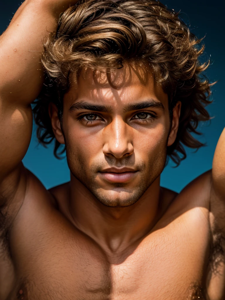 A photorealistic portrait of a stunningly handsome tanned Brazilian male supermodel with no make-up, photo for the cover of a magazine, extremely detailed light honey eyes, detailed symmetric realistic face, extremely detailed natural texture, peach fuzz, windy messy hair, masterpiece, absurdres, award winning photo by lee jeffries, nikon d850 film stock photograph, kodak portra 400 camera f1.6 lens, extremely detailed, amazing, fine detail, rich colors, hyper realistic lifelike texture, dramatic lighting, unrealengine, trending on artstation, cinestill 800 tungsten, looking at the viewer, photo realistic, RAW photo, TanvirTamim, high quality, highres, sharp focus, extremely detailed, cinematic lighting, 8k uhd,-imagine-