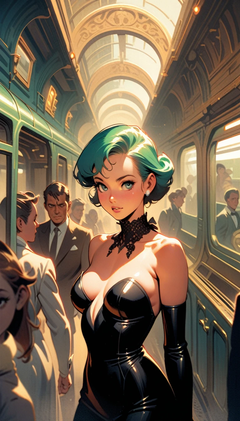 ((best quality)) , ((masterpiece)) , (detailed),illustration art by Dave Stevens and Lillian Bassman, Graceful (Man:1.2) , Multicolor hair styled as Caesar cut, Comic books, graphic novels, retro style, pin-up art, Fashion and art,elegant and sophisticated, innovative use of light and shadow, capturing the glamour of mid-20th century fashion, portrait art by Mary Cassatt, glossy, ambient, Complex, full color, fine artistic composition, enchanted,(((Lots of train stations)))
