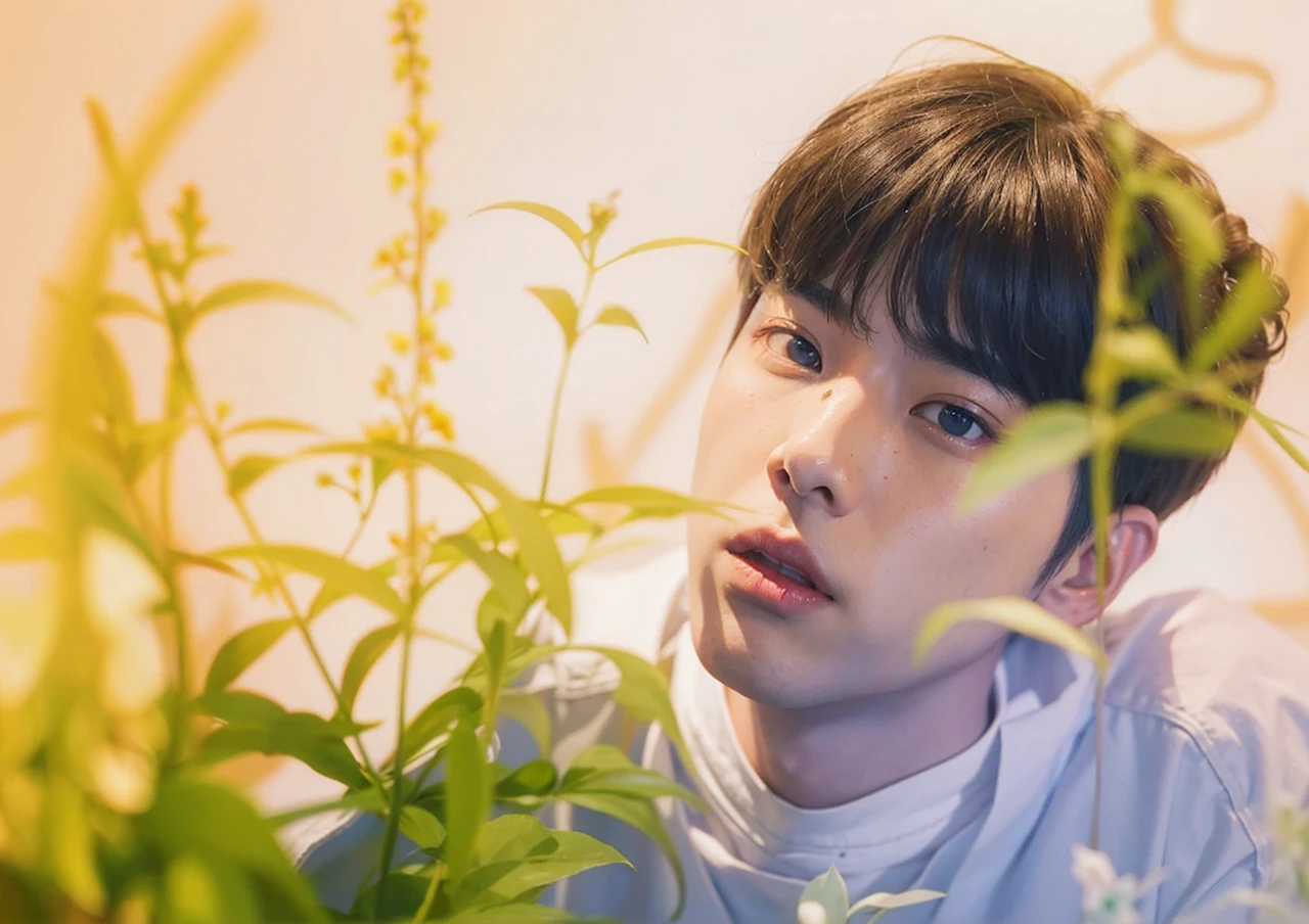 Seokjin Asian man with light hair,looking at the camera, rosto Jin Idol de kpop do grupo bts,beautiful pale and delicate Korean face