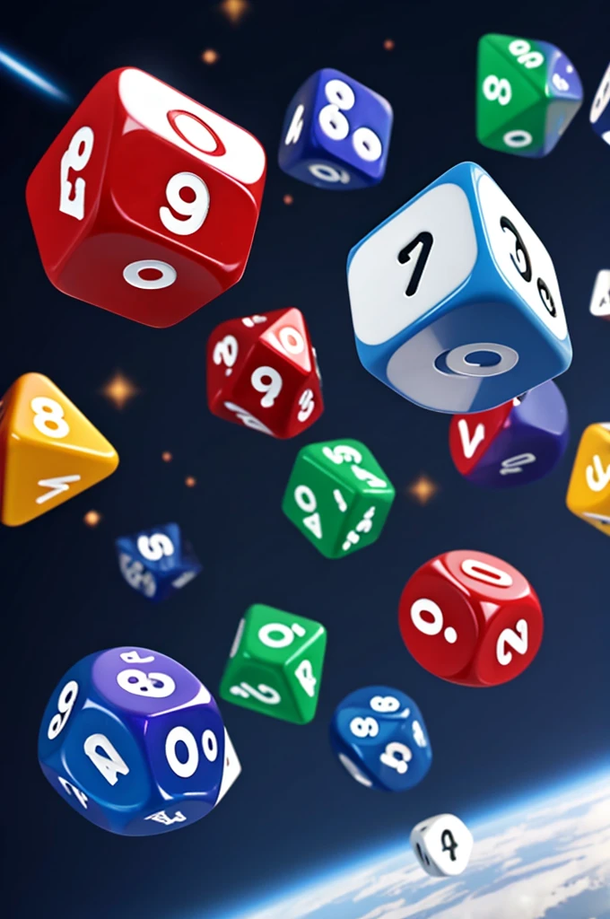 2 dice being rolled in mid air, dice numbered 1 through 6, energy explosion background