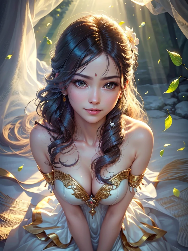 (Best quality,4K,a high resolution,ultra detailed,realistic:1.37),bright colors,Sun Ray,rays of light,bergamot,White flowers,beautiful girl,exquisite features,loose hair,A serene expression,garden furnishings,Exquisite dress,soft sunlight,gentle breeze,Cheerful atmosphere,Backlit stage,A hint of a smile,ethereal glowing,Fresh in the morning,long shadows,harmony of nature,subtle thoughts,natural beauty,Shimmering dew drops,clear details,Tranquility and tranquility,Superior Ingredients,Come to the branch,whispering leaves,Petals for aromatherapy,with glowing light,Sparkling glare,subtle shadows,soft focus,sublime beauty,Whisper natural,fantastic atmosphere,Illuminated background.