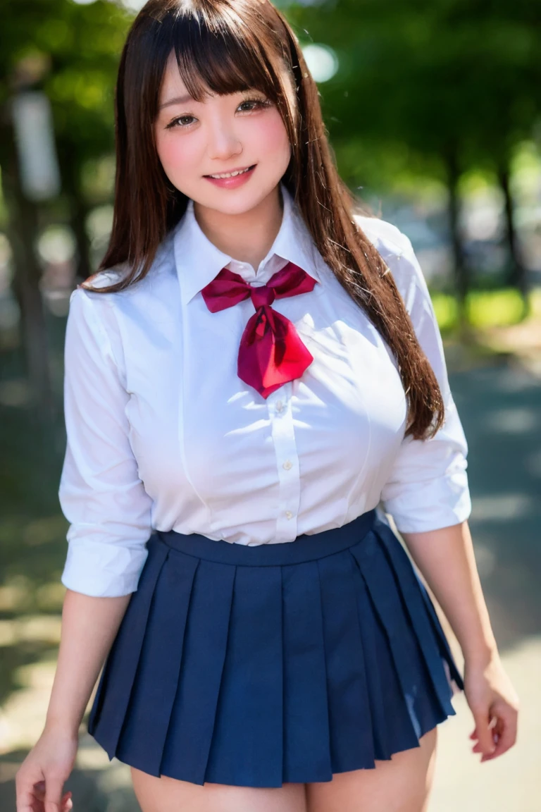 (Highest quality,masterpiece,Super detailed,8k,RAW Photos,Realistic,High resolution:1.2),(Cute Japanese Girl),(Super huge boobs:1.4),(Light brown hair),(school uniform,White collared shirt,Pleated skirt:1.4),(Sensual:1.4),(Shoulder length),(A light smile),(Chubby:1.4)