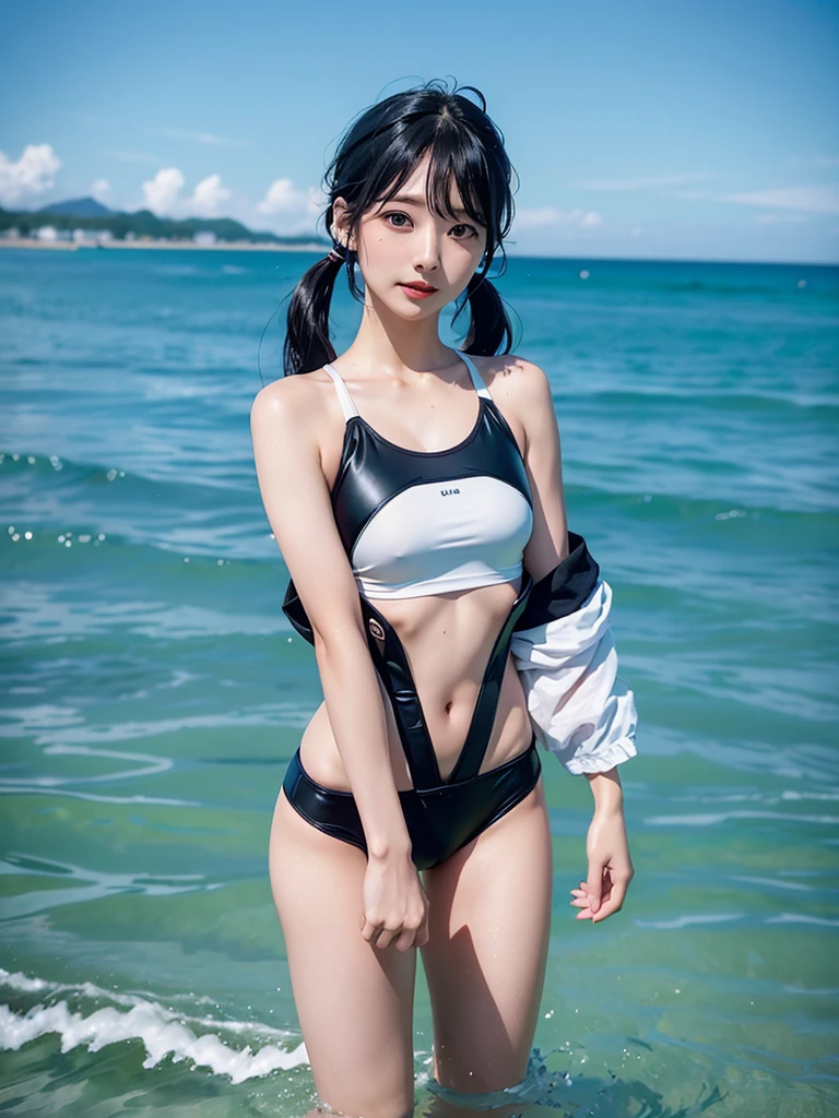 (highest quality:1.2),(perfect beautiful face:1.2),(perfect and beautiful posture:1.2),(sailor_jupiter:1.3), On the beach in midsummer, smile, (thick muscles:1.3),big breasts,Ultra-high precision photos,clear eyes,Chubby,bloomer pants,Tank top,Show your armpits