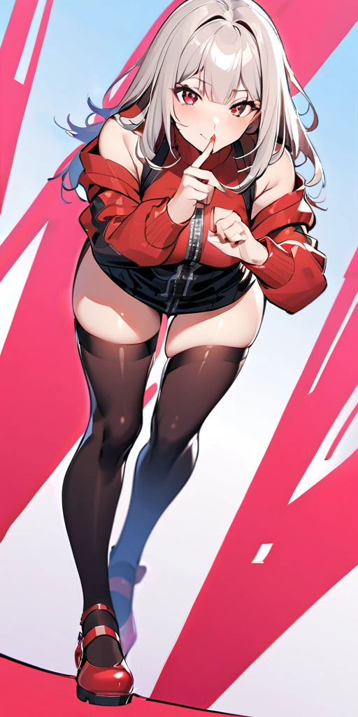 , touching her clothes, hands behind her body pose!, oppai, thighs close up, hand on hips, very detailed!!, realistic!!, her tiny hands are on her thighs, extremely high detail!!, hands behind her pose!, bottom body close up, detailed legs looming over you, bending over