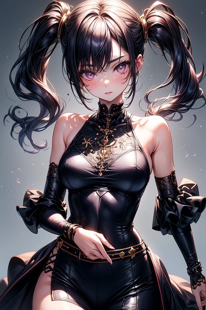 ((highest quality)),(ultra high resolution),(Super detailed),(detailed description),((best CG)),(best work of art),super precision art, great drawing art,(Art with precise details:1.5), (1 young girl:1.5), beautiful and well-shaped face:1.5,(Beautiful skin with precise and detailed depiction:1.6),(sleeveless halter neck sports bra and elastic waist band shorts ),gorgeous, masterpiece, best quality, high-resolution, finely detailed, extremely detailed and beautiful, distinct-image, 1 girl, 16 year old teenager, solo, sharp facial features, oval shaped face. cherry pink lips, lightly tanned white skin. velvet-colored eyes, C-cup breasts, tall height(175cm), slim yet chiseled body type, short shoulder length dark violet-black hair, small narrow waist, long and slender legs, curvy wide hips, elegant gothic courtyard setting
