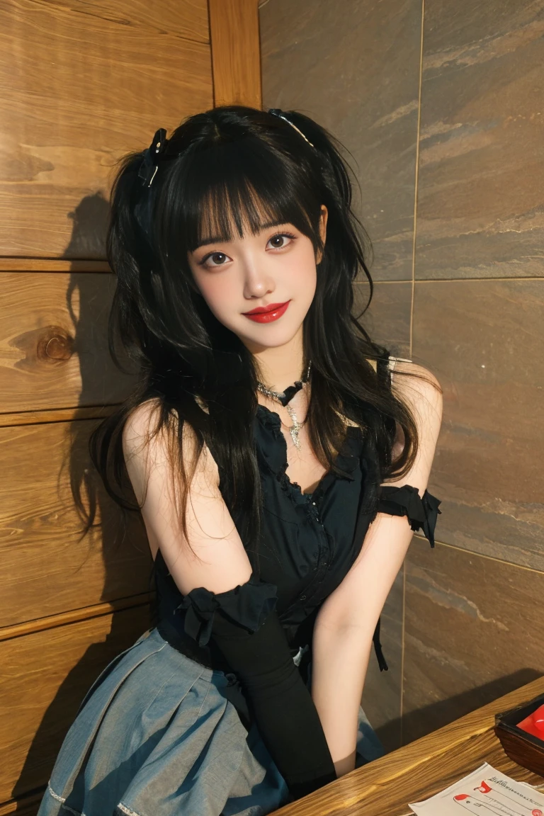 best quality, tmasterpiece,Ultra-high resolution,Clear face,(Reality:1.4),ferpect lighting,(full body), (photorealistic:1.50), anime wallpaper, Guviz style artwork, cover-up fantasy up to magic , by Yang J, Guviz, beautiful artwork illustration, beautiful digital artwork, beautiful digital illustration, Li Song, beautiful anime portrait, art style in Beauvot,1girl, 独奏, bangs, long hair,twintails, hair ribbon, jirai kei attire, jirai kei, black thighhighs, high heels, jewelry, collarbone, earrings,smile, necklace, standing, (medium breasts:1.3), (shagging breasts) Naughty, sexy poses, (From the front:1.3), On the beach, Beach sand, waves, Beach,