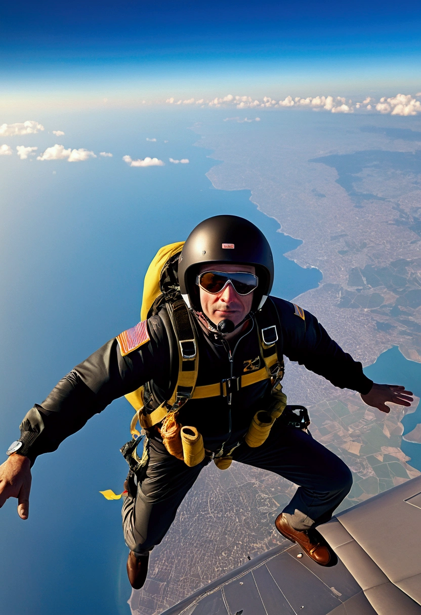 man about to jump from the plane with parachute, views, maximum definition, NIKON, Ultra details, background airplanes