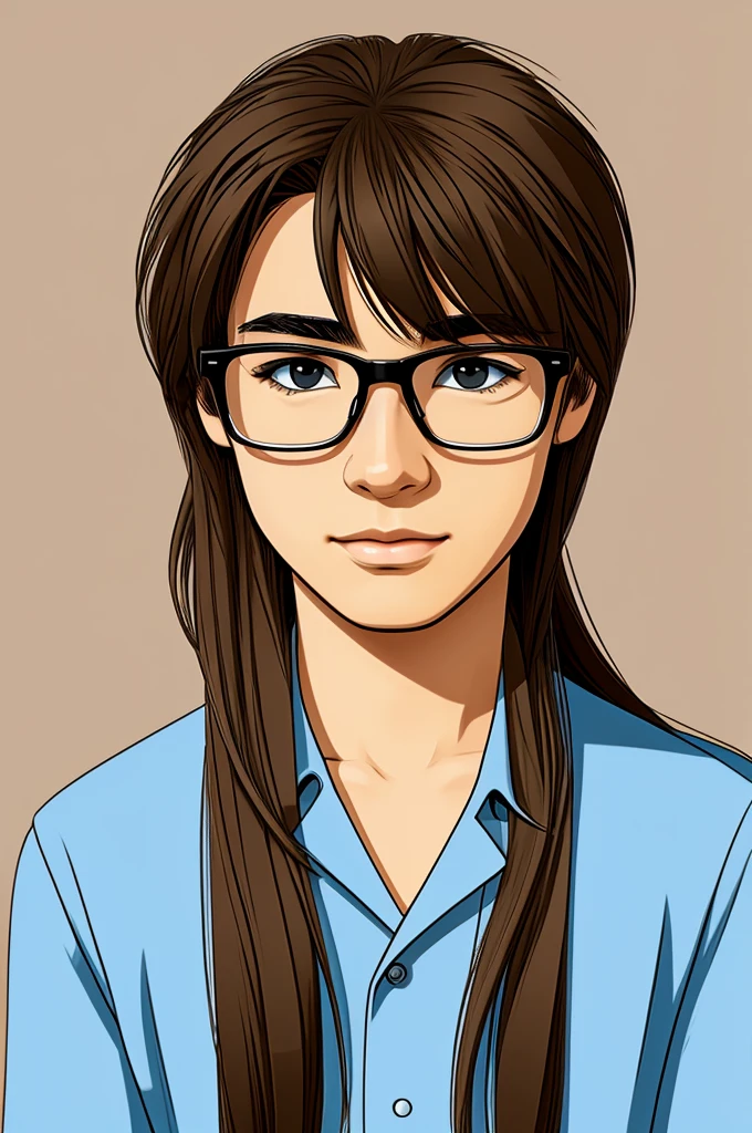 teenager with long hair in glasses cartoon