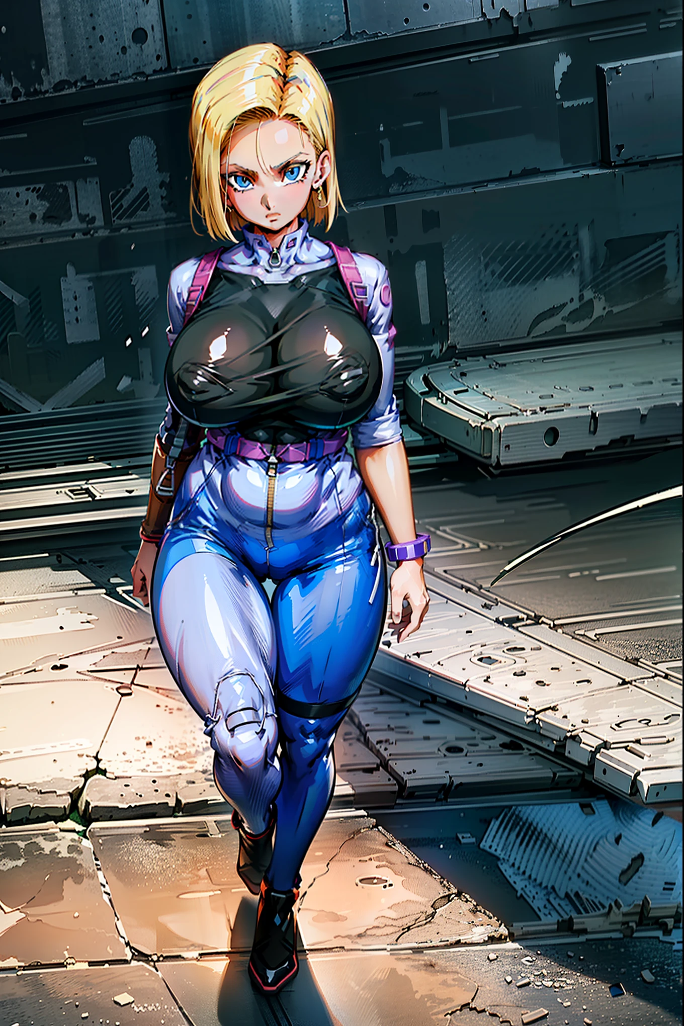 supergirl, pureerosface_v1, sticker of a girl from dc comic, full body, Kim Jung gi, , (gigantic breasts breasts 1.9),soul, digital illustration, comic style, cyberpunk, perfect anatomy, centered, approaching perfection, dynamic, highly detailed, watercolor painting, artstation, concept art, smooth, sharp focus, illustration, art by Carne Griffiths and Wadim Kashin ,, (masterpiece, best quality, ultra-detailed, best shadow),, In the style of Neon Genesis Evangelion, you find yourself standing on a desolate, post - apocalyptic wasteland, as the distant ruins of a massive city loom on the horizon. The sky is filled with ominous clouds, as a massive creature towers in the distance, huge breast, gigantic , titsnipples, curvy, thicc