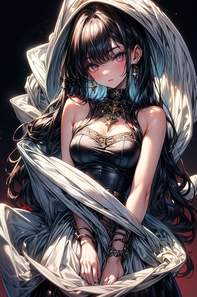 ((highest quality)),(ultra high resolution),(Super detailed), (best work of art), (1 young girl:1.5), beautiful and well-shaped face:1.5,(Beautiful skin with precise and detailed depiction:1.6),(sleeveless halter neck sports bra and elastic waist band shorts ),gorgeous, masterpiece, best quality, high-resolution, finely detailed, extremely detailed and beautiful, distinct-image, 1 girl, 18 year old teenager, solo, sharp facial features, oval shaped face. cherry red lips, lightly tanned white skin. velvet-colored eyes, C-cup breasts, tall height(175cm), slim yet chiseled body type, flowing waist length dark violet-black hair, small narrow waist, long and slender legs, curvy wide hips, elegant gothic courtyard setting