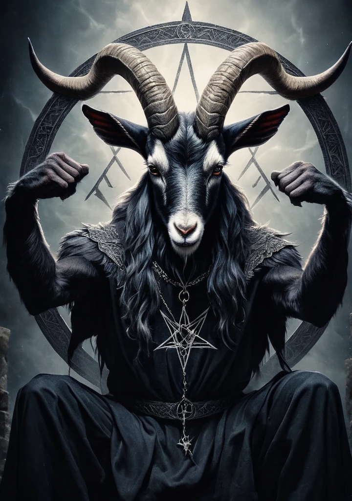 Baphomet, RAW photo of an anthro goat drawing a summoning circle, pentagram, innocent, super detail, ultra-realism, Dreamyvibes Artstyle,